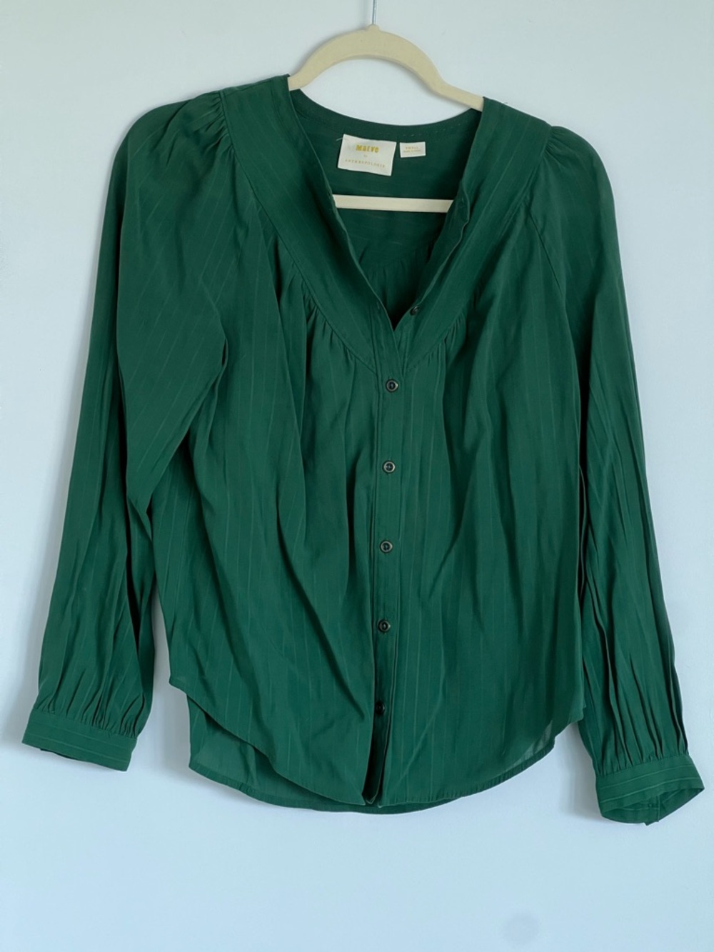 Anthropologie Maeve Avignon Emerald Button-Down Blouse